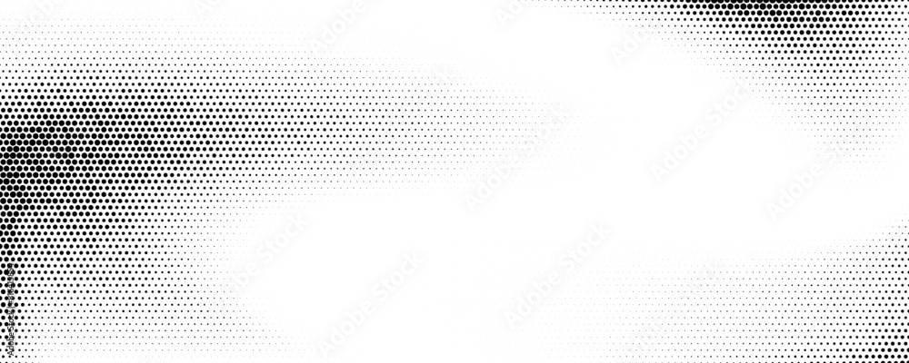 Fototapeta premium Faded halftone gradient texture. Grunge grit background. White and black sand noise wallpaper. Retro pixelated backdrop. Anime or manga style comic overlay. Vector halftone graphic design template