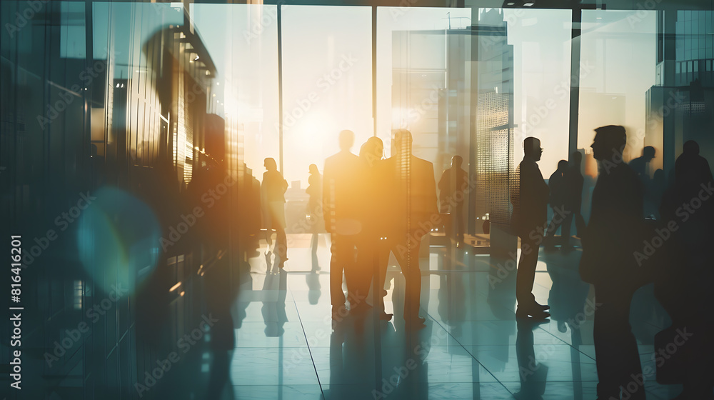 custom made wallpaper toronto digitalSilhouettes of diverse business people working together toned image of office interior and skyscrapers Concept of modern office with managers partners : Generative AI