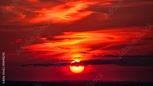 Deep orange sundown in sky at sunset Sundown silhouette in sunset sky   Generative AI