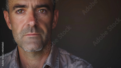 White male teacher staring into the distance in pessimism, copy space photo