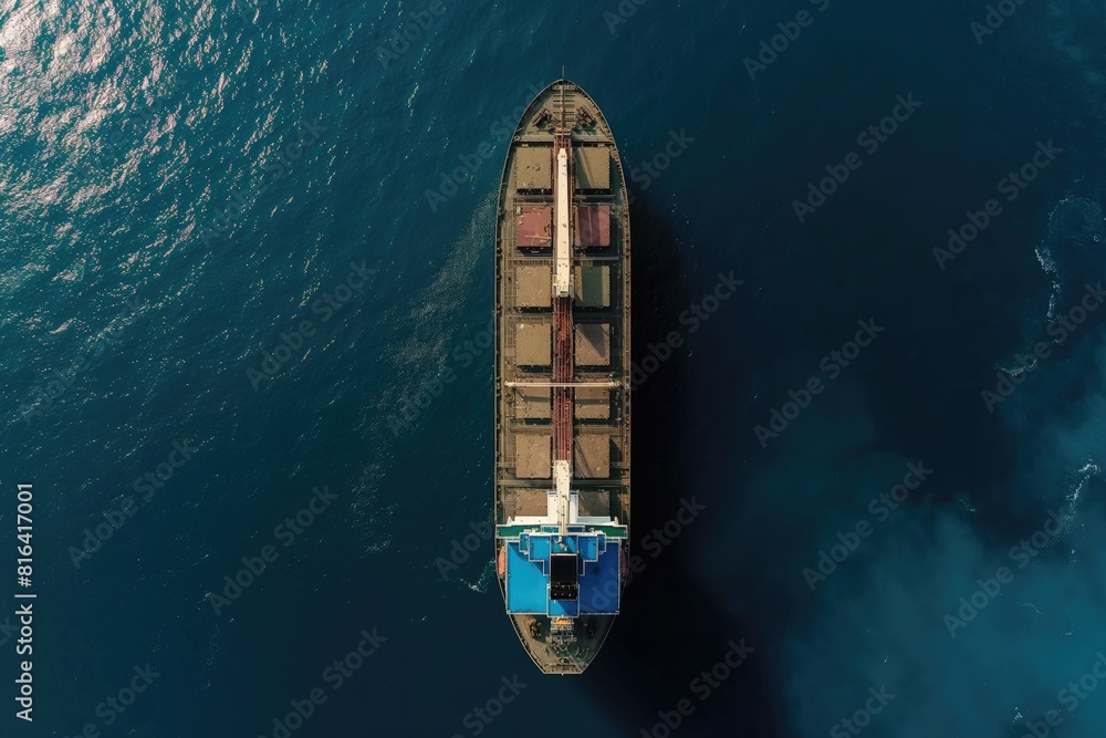 A cargo ship sailing through the vast ocean, transporting goods across the water A cargo ship sailing through the vast ocean, transporting goods across the water