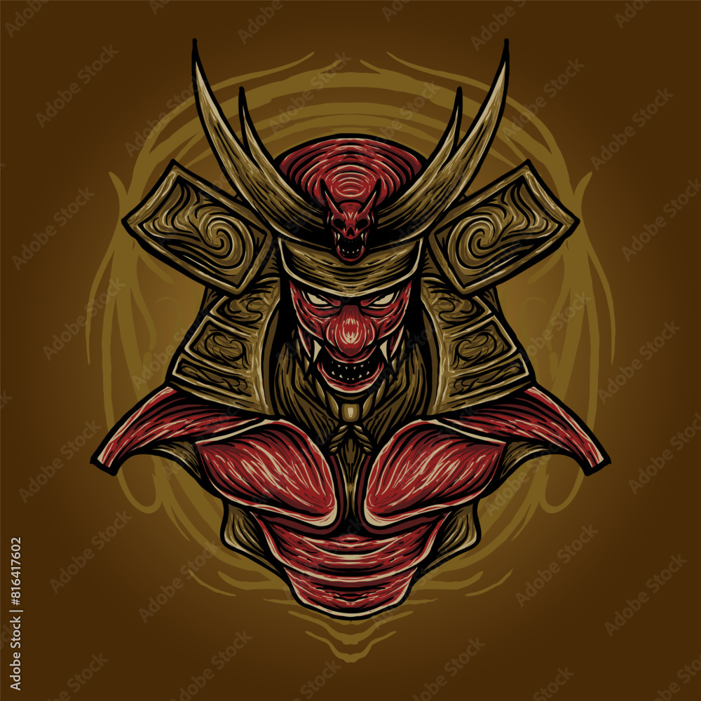 Fototapeta premium Japanese oni devil samurai vector illustration