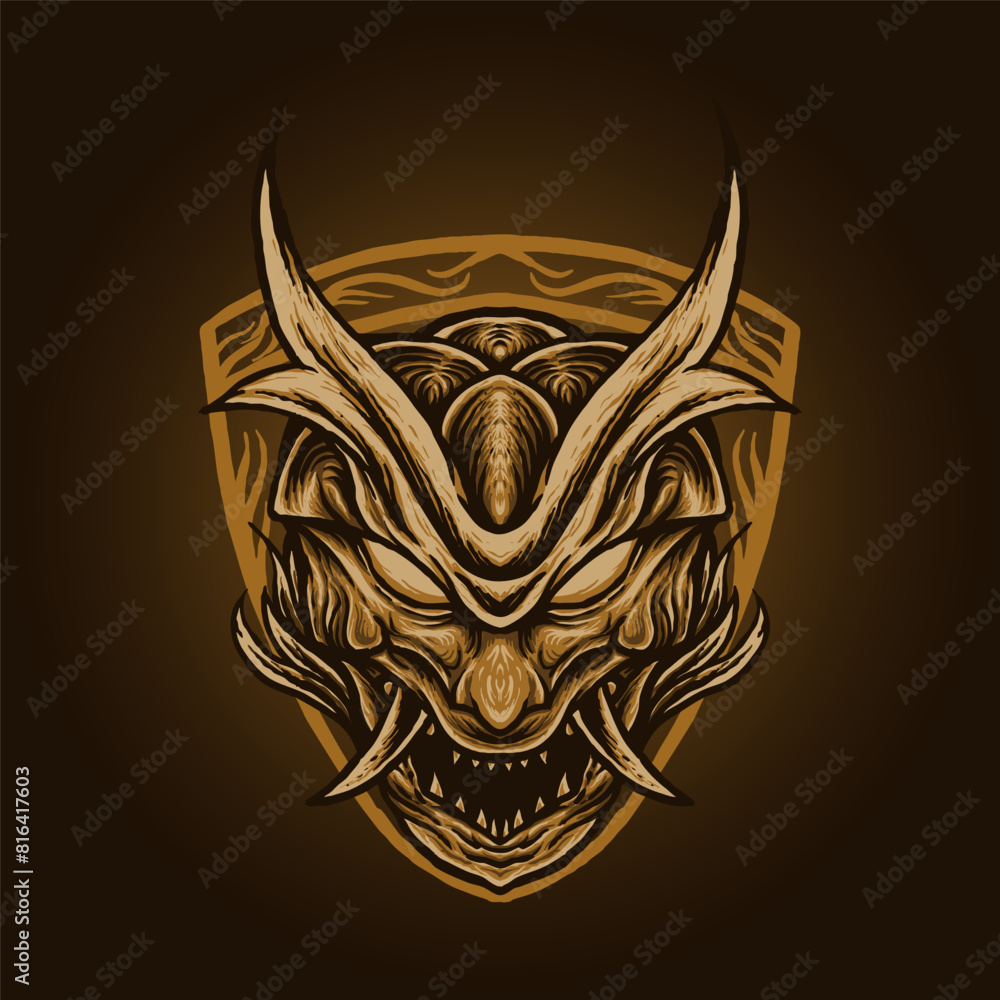 Fototapeta premium The head oni orange japan mask vector illustration
