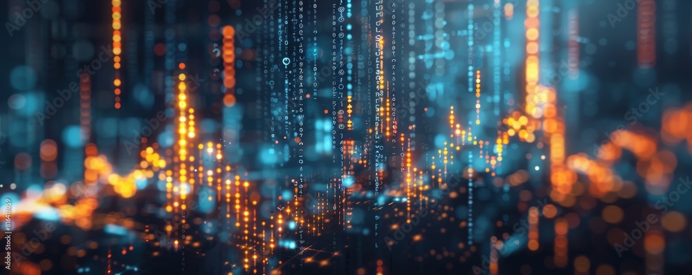 Obraz premium Binary code. Blue and orange color. Computer programming concept.