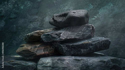 A photograph of dark river stones in a studio photo
