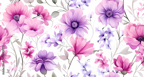 Beautiful floral pattern with purple and pink flowers