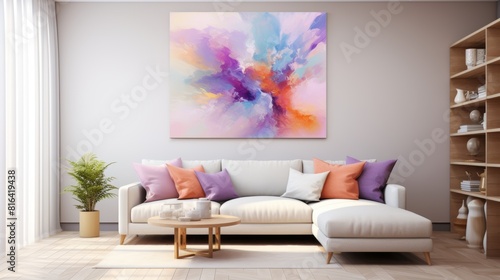 A beautiful abstract painting with a modern design, perfect for adding a touch of elegance to any room. photo