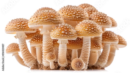 A cluster of shimeji mushroom bunches isolated on a white background photo