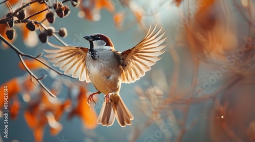 beautiful sparrow flying in the air