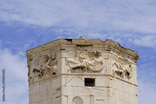 Sculptures of the wind deities on the Tower of the Winds, or Horologion of Andronikos Kyrrhestes, an ancient clocktower