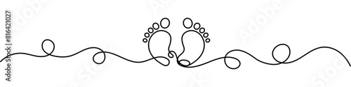 
Baby's feet. Little kids feet. Tiny foots. One single line drawing of feet. Continuous line. Hand-drawn design for posters, wall art, tote bag, mobile case, t-shirt print. Baby shower. vector illustr