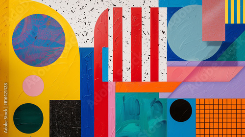 Memphis Milano Geometric shapes, vibrant colors, playful patterns