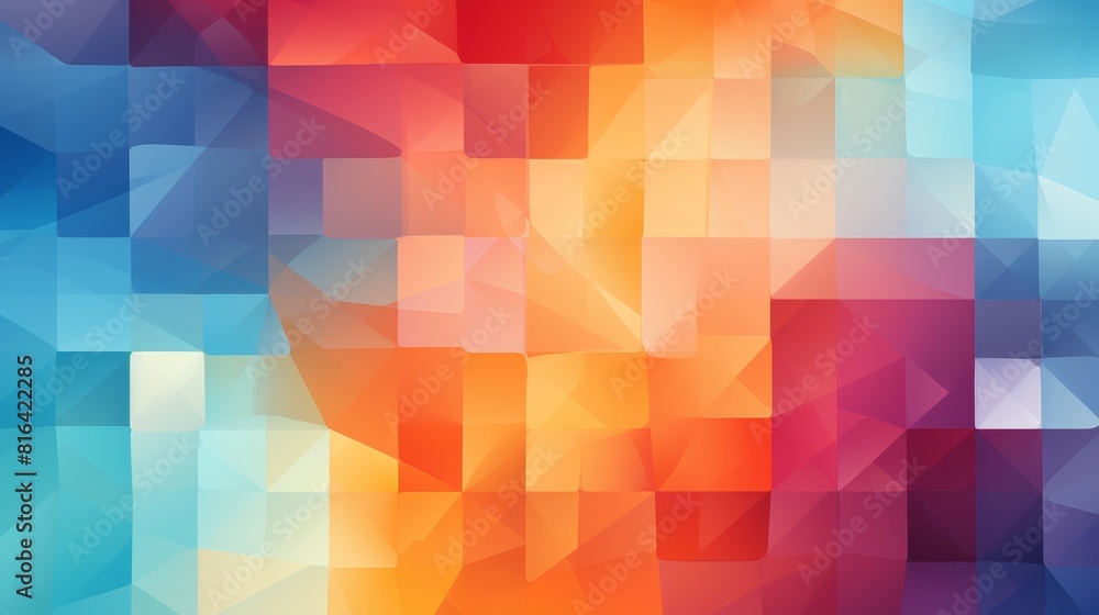Obraz premium The image is a colorful abstract background with a gradient from blue to orange. The background is made up of small squares of different colors.