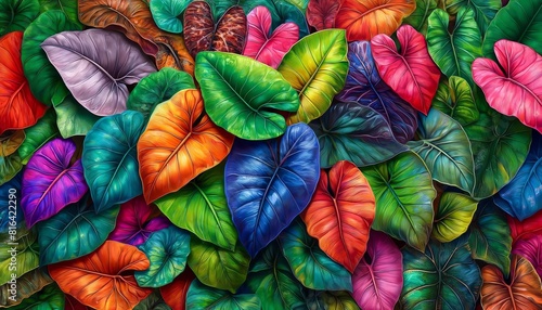 Image of Elephant Ear leaves with vivid colors