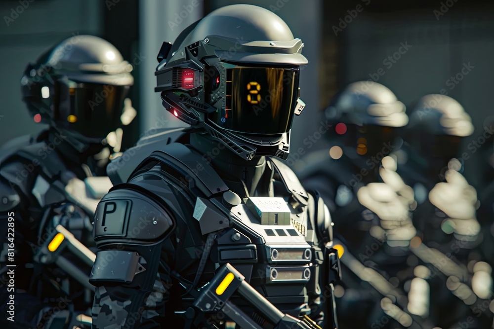 Futuristic riot police with weapons Futuristic riot police with weapons
