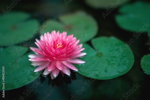  pink flower lotus is floating on a pond