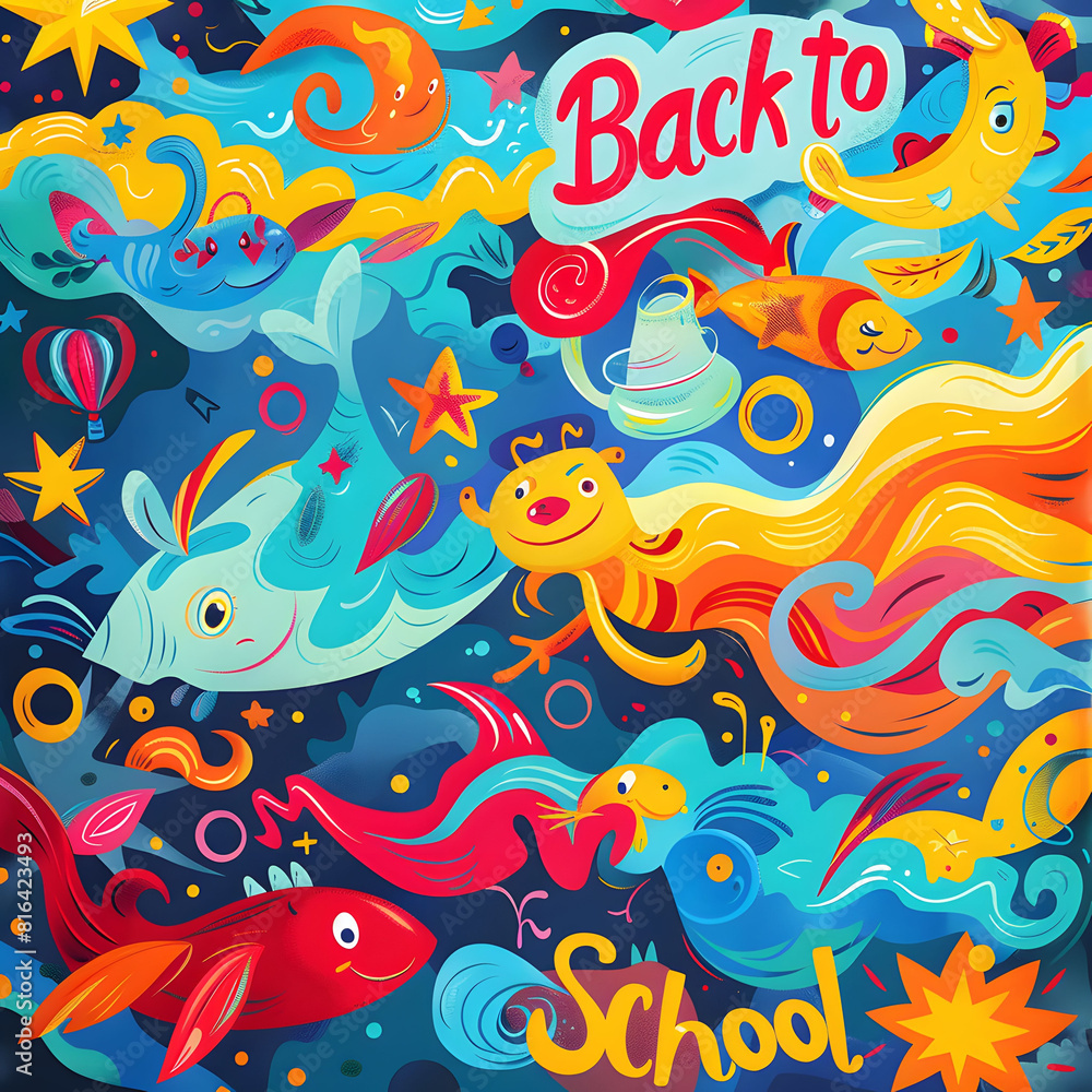 Fototapeta premium back to school wallpaper, blackboard, school bag, classroom, school stationery, copy space background
