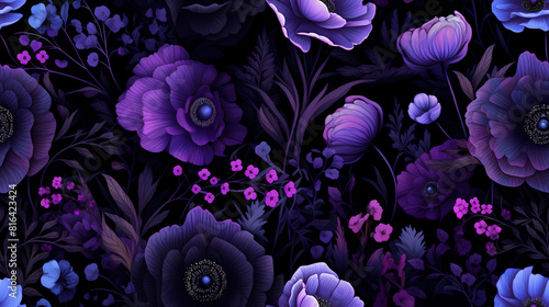 deep black hues and vivid purple flowers photo