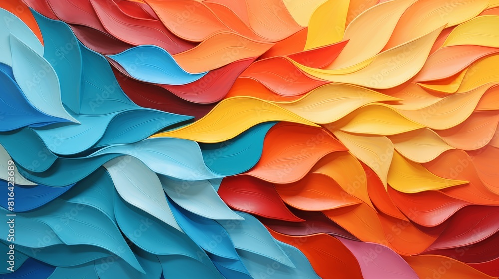 The image is an abstract painting with a gradient of blue, orange and yellow colors. The image is an abstract painting with a gradient of blue, orange and yellow colors.