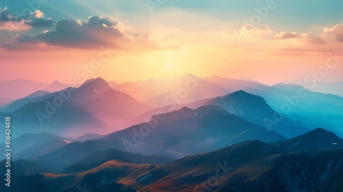 Radiant Dawn Over Misty Mountains, A Tapestry of Color and Light © Ziyasier