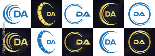 DA logo. D A design. White DA letter. DA, D A letter logo design. Initial letter DA linked circle uppercase monogram logo. D A letter logo vector design. 