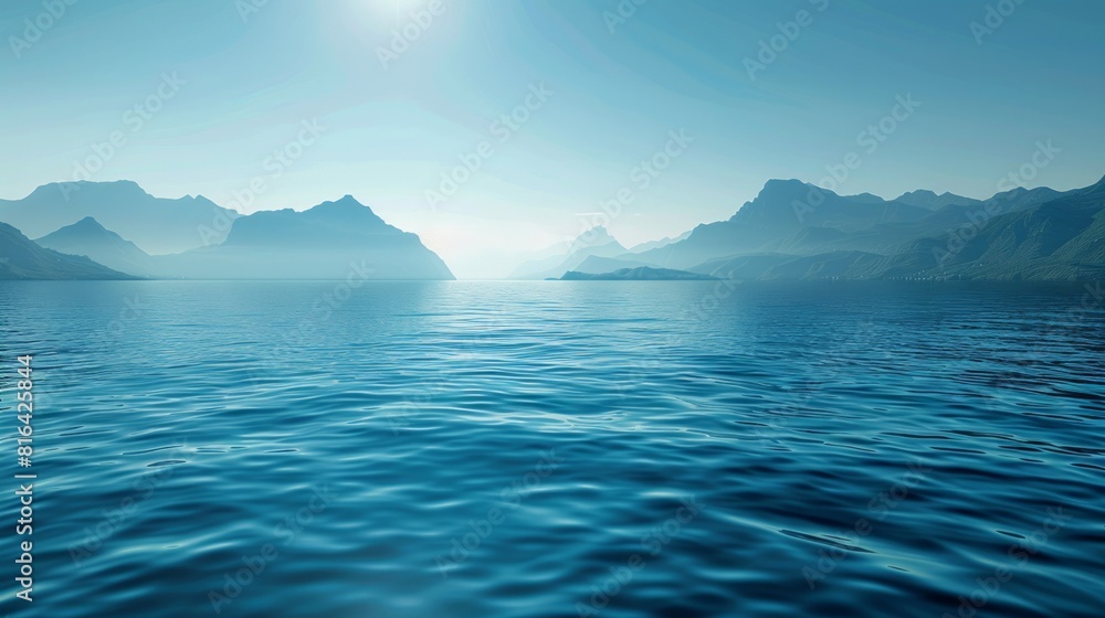 Serene Mountain Range Reflecting on Crystal Blue Waters, A Peaceful Escape