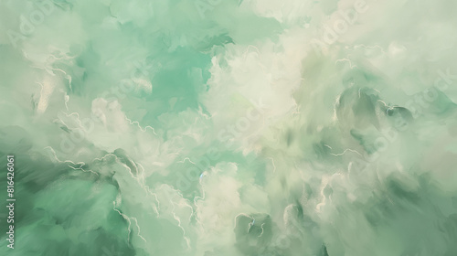 Background of Renaissance cloud sky Painting  Joyful Mint Green  Turquoise  and Champagne Clouds - Classic Art 