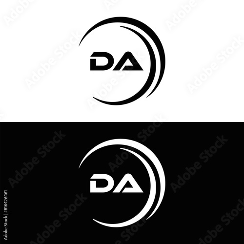 DA logo. D A design. White DA letter. DA, D A letter logo design. Initial letter DA linked circle uppercase monogram logo. D A letter logo vector design. 