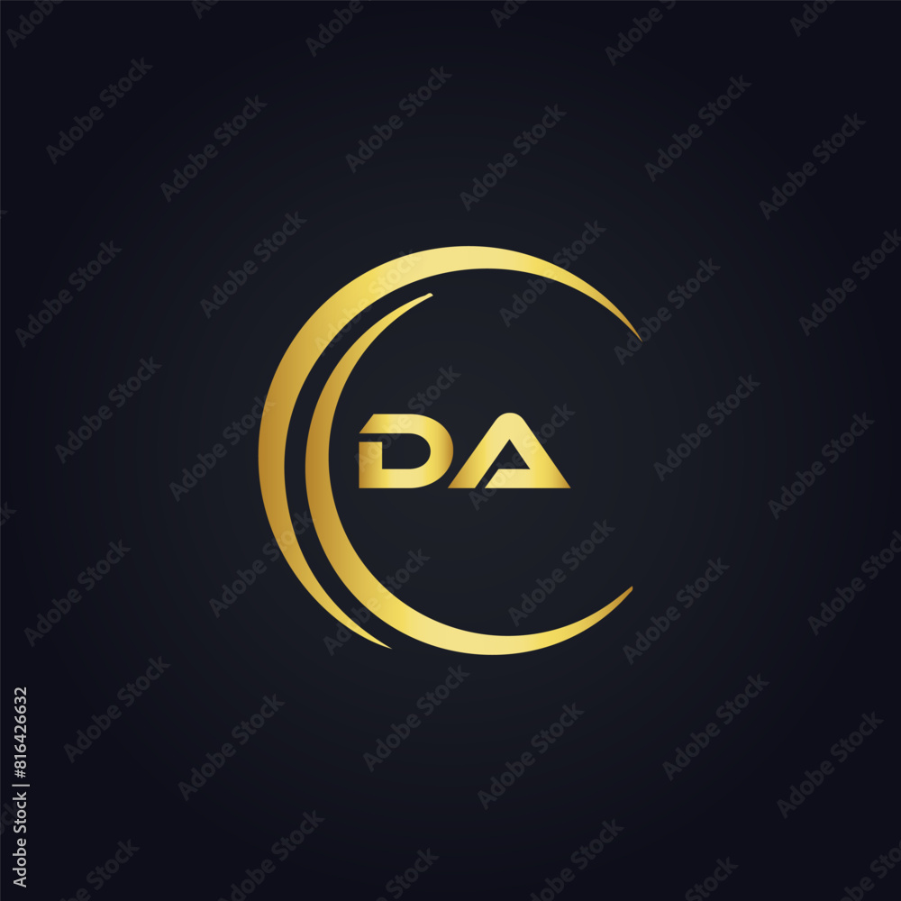 Obraz premium DA logo. D A design. White DA letter. DA, D A letter logo design. Initial letter DA linked circle uppercase monogram logo. D A letter logo vector design. 