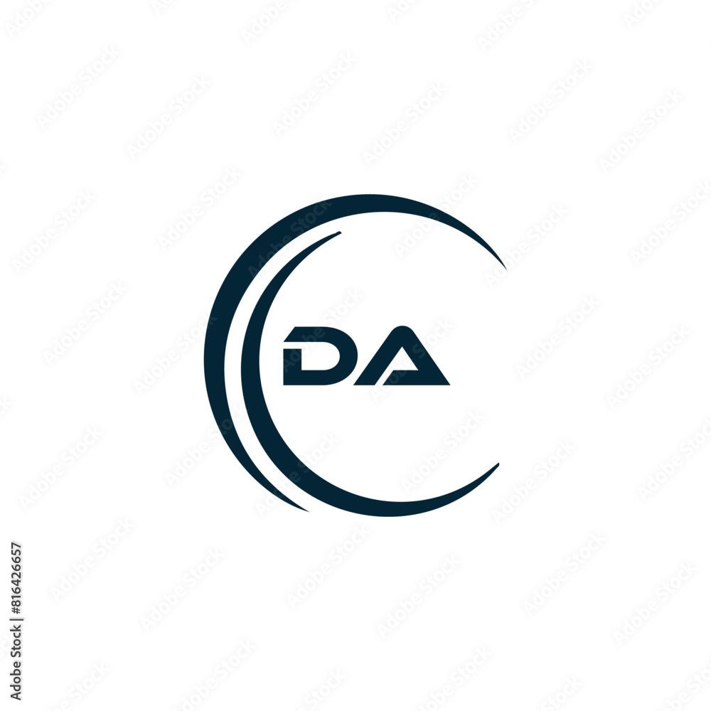 DA logo. D A design. White DA letter. DA, D A letter logo design. Initial letter DA linked circle uppercase monogram logo. D A letter logo vector design. 