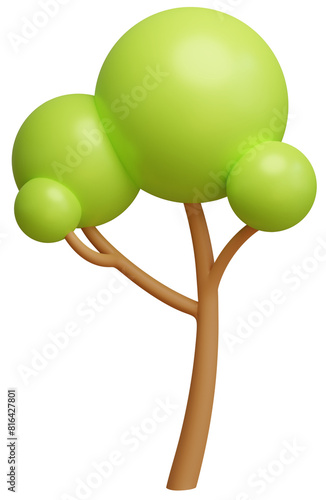 3D Cute Cartoon Tree with Ball Shape Bushes