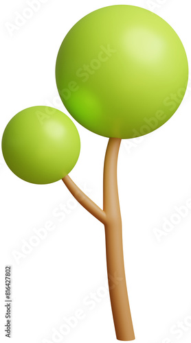 3D Cute Cartoon Tree with Ball Shape Bush