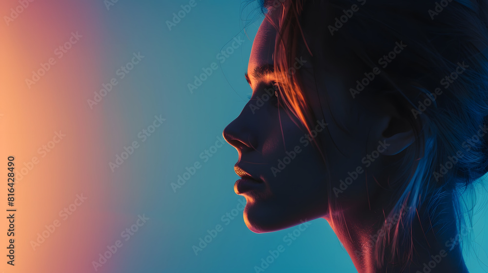 Portrait of a young beautiful woman in profile : Generative AI Portrait of a young beautiful woman in profile : Generative AI