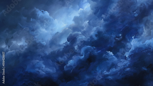 Background of Renaissance cloud sky Painting: Contemplative Indigo, Navy, Midnight Blue Clouds - Classic Art