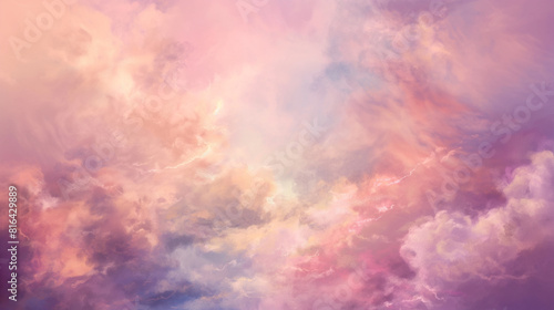 Background of Renaissance cloud sky Painting  Warm Rose  Pink  Champagne Clouds - Classic Art