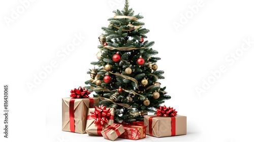 christmas tree with gift isolated on white background