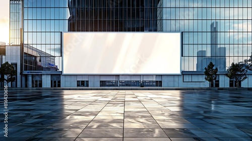 Large horizontal blank advertising poster billboard banner mockup in front of building in urban city digital light box display screen for OOH media 12 sheet outofhome : Generative AI