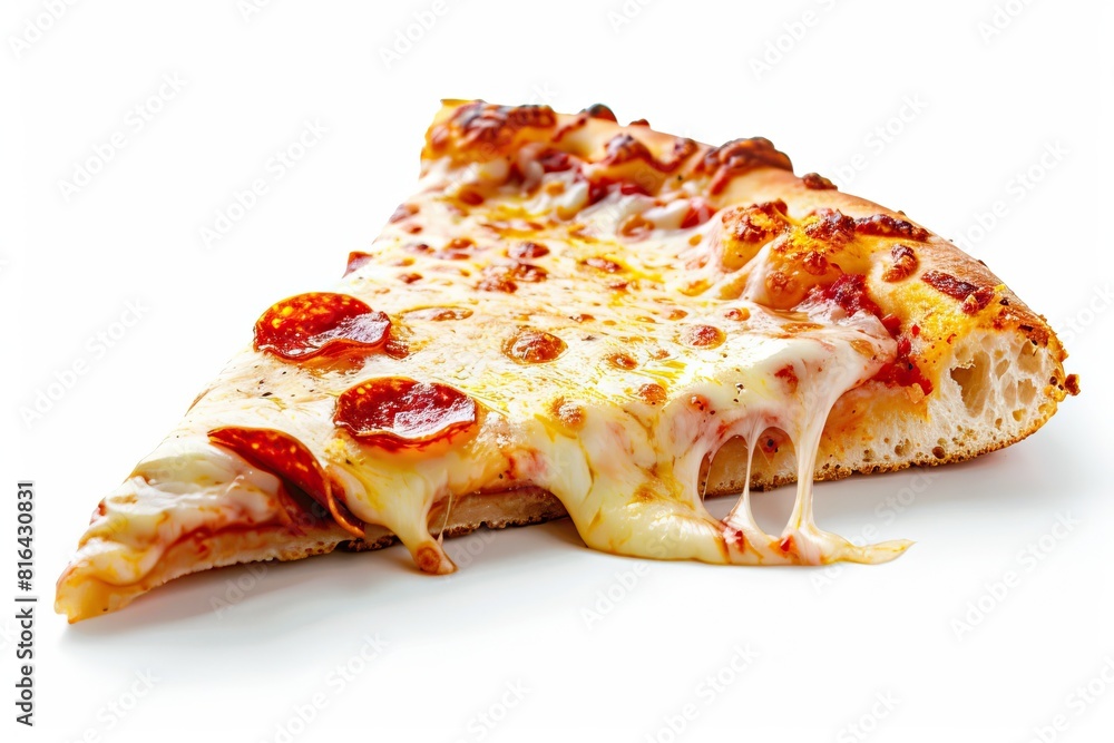 a slice of pizza with melted cheese and red pepperoni on a isolated background a slice of pizza with melted cheese and red pepperoni on a isolated background