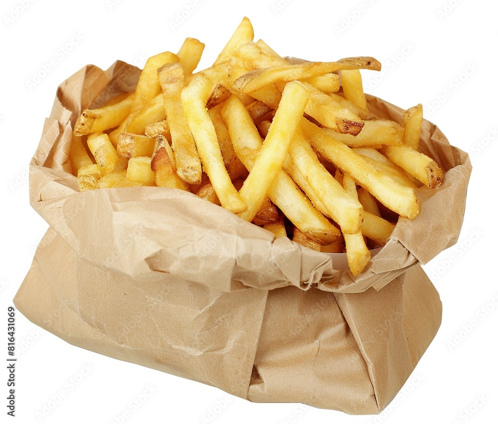 a pile of french fries in a paper bag a pile of french fries in a paper bag