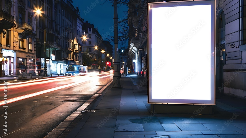 Billboard clear mock up in night streets of city useful for design : Generative AI Billboard clear mock up in night streets of city useful for design : Generative AI