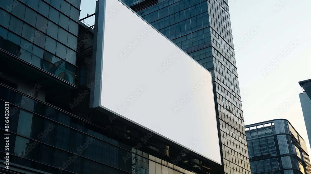Obraz premium Mock up white large LED display vertical billboard on tower building clipping path for mockup : Generative AI