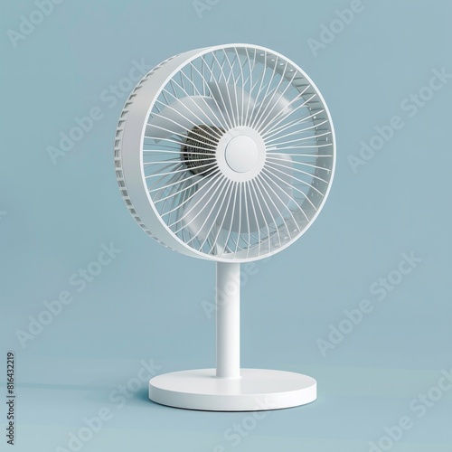 A sleek, modern fan in white, set against a pale blue background., AI Generative