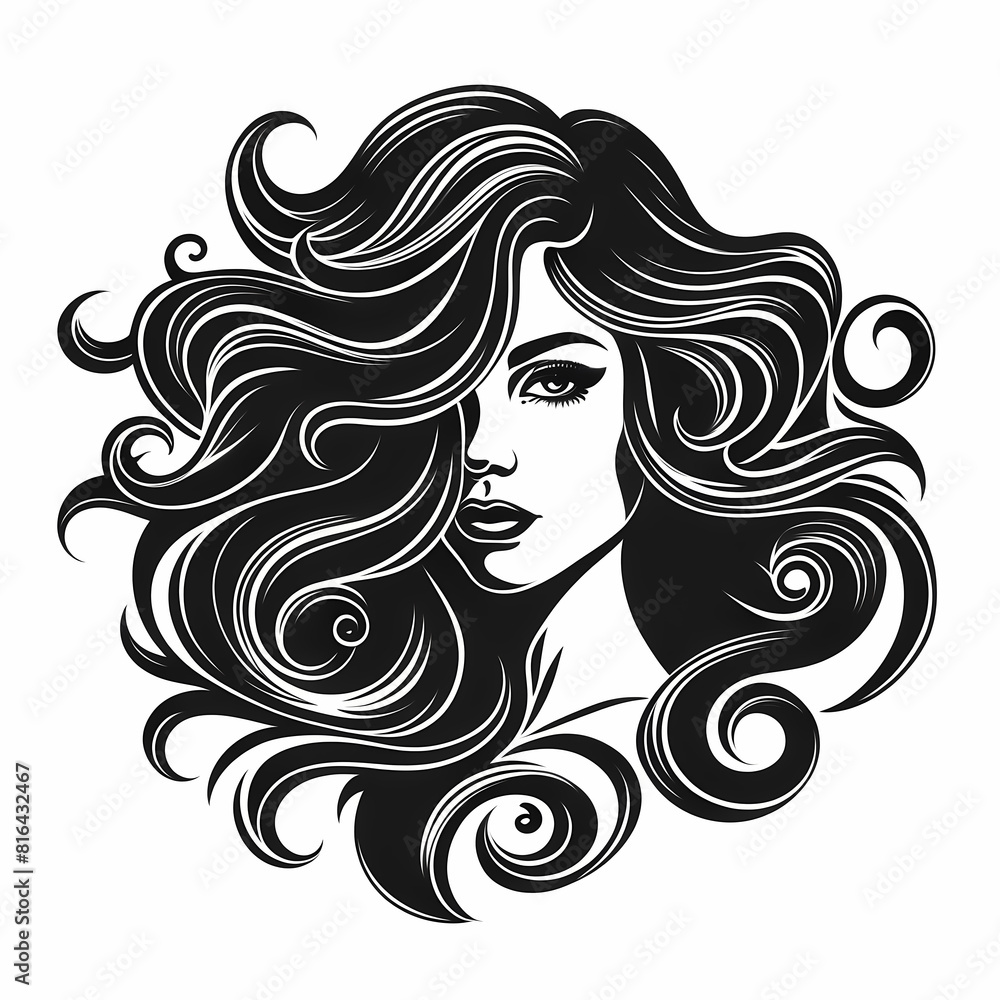 Elegant silhouette of a woman with stunning hair—ideal for beauty salon decor, hairstylist logo, or business card Elegant silhouette of a woman with stunning hair—ideal for beauty salon decor, hairstylist logo, or business card