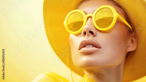 fashion woman sunglasses lady girl trendy lifestyle young yellow beautiful attractive : Generative AI