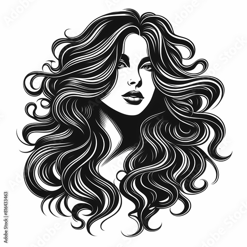 Elegant silhouette of a woman with stunning hair   ideal for beauty salon decor  hairstylist logo  or business card