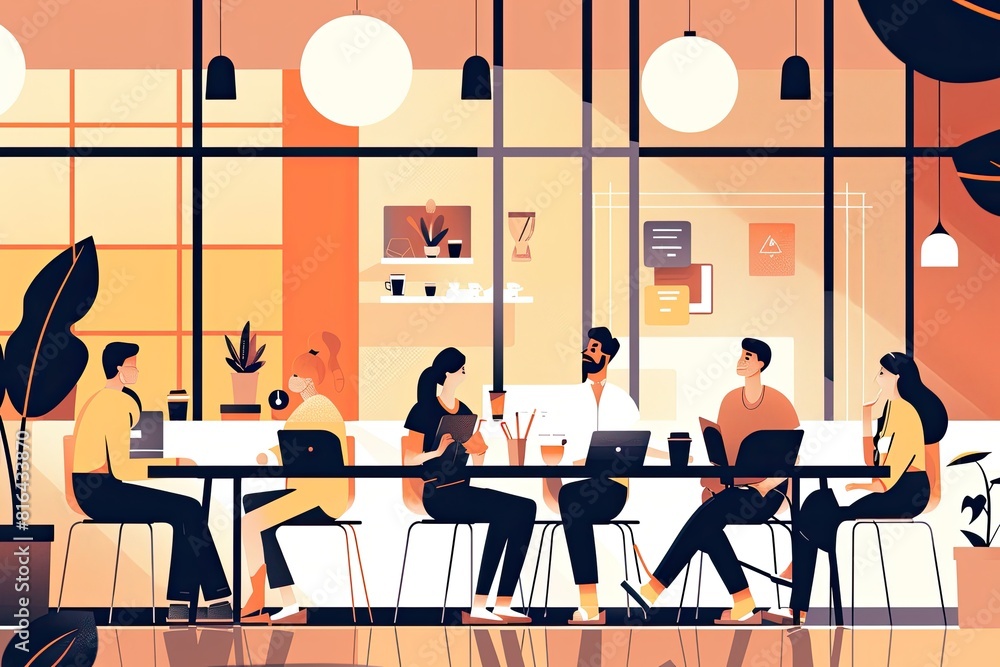 A poster for a company called people working in a meeting flat Vector Illustration A poster for a company called people working in a meeting flat Vector Illustration
