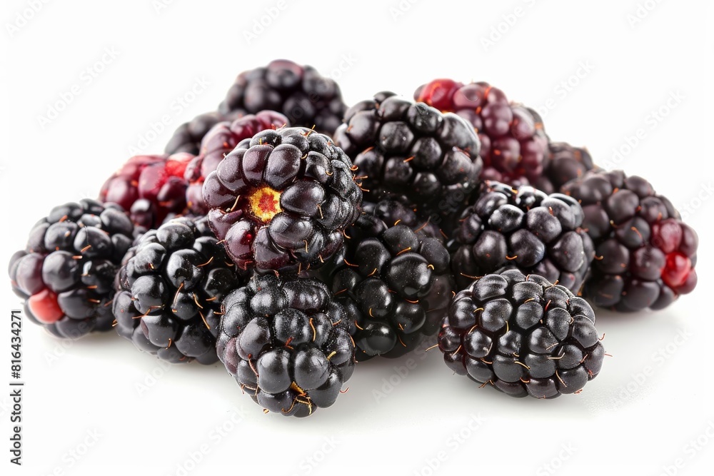 Closeup of a pile of blackberries, focusing on the texture, isolated on white background Closeup of a pile of blackberries, focusing on the texture, isolated on white background