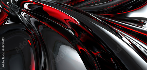 Sleek futuristic abstract with high gloss black and red 3D elements.