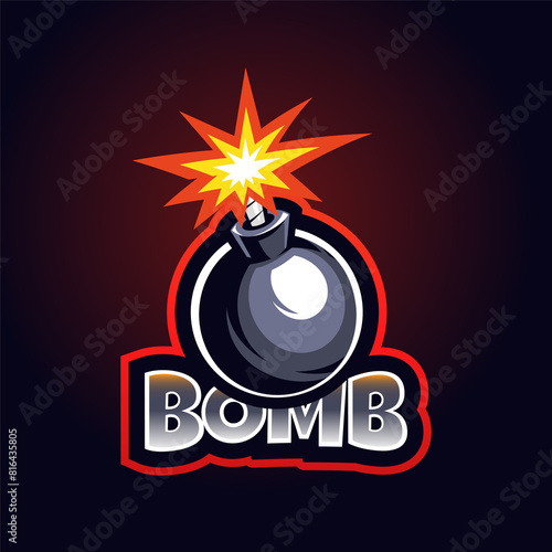 Bomb explosion mascot logo for sport and esport isolated on dark background