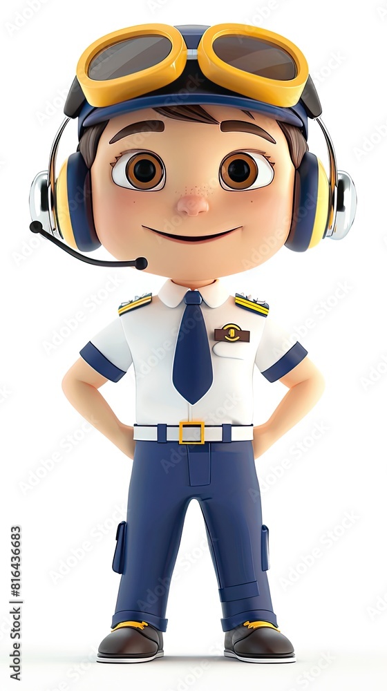 cute Air Traffic Controller character white background 3D styled character funny cute front view simple 3d full color cute Air Traffic Controller character white background 3D styled character funny cute front view simple 3d full color